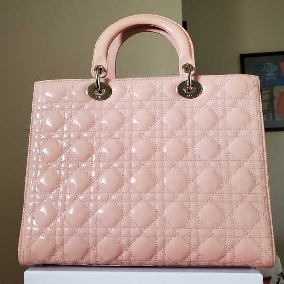 Lady Dior pink patent silver hard ware large bag - Picture 12 of 14